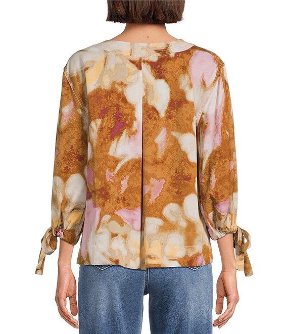 Westbound Mocha Autumn Blur 3/4 Tie Sleeve Top Product Image