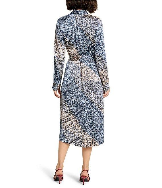 NIC + ZOE Blaire Monogram Mix Stand Collar Long Sleeve Shirt Dress Product Image