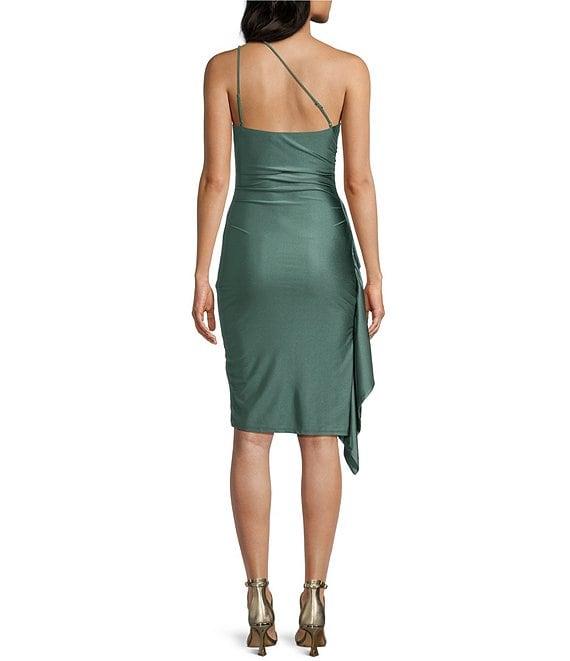 City Vibe One-Shoulder Ruched Ruffled Dress Product Image