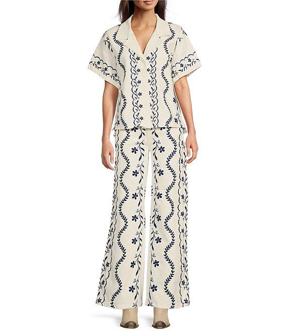 Driftwood Coordinating High Rise Embroidered Wide Leg Pants Product Image