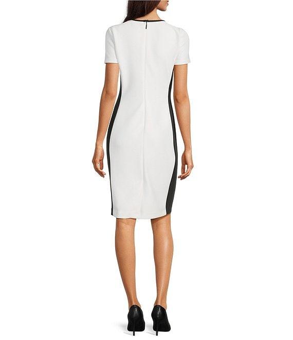 KARL LAGERFELD PARIS Tulip Scuba Floral Print Crew Neck Short Sleeve Sheath Mini Dress Product Image