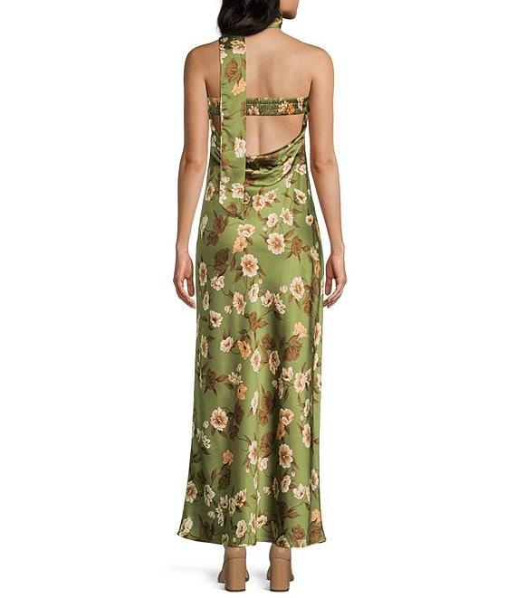 Allison & Kelly Chiffon Floral Printed Strapless Front Slit Midi Dress Product Image