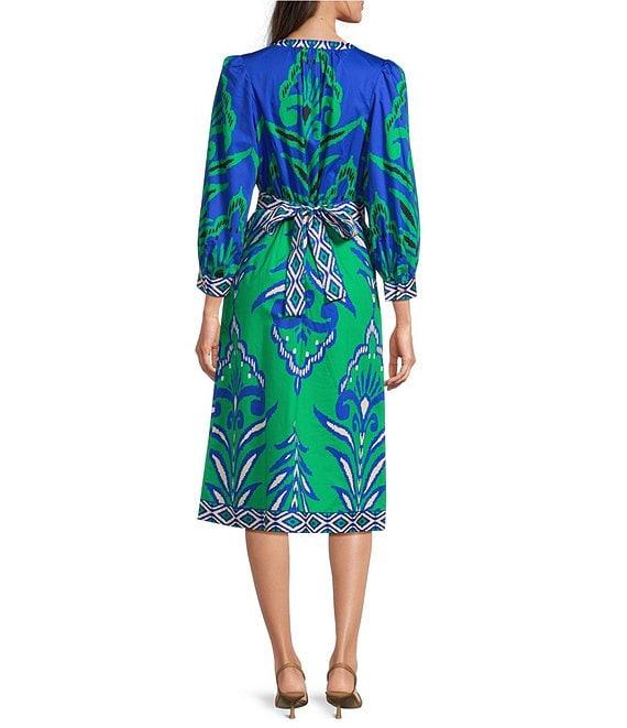tyler boe Kelsey Printed Notch Neck Puff Shoulder Bracelet Sleeve Midi Dress Product Image