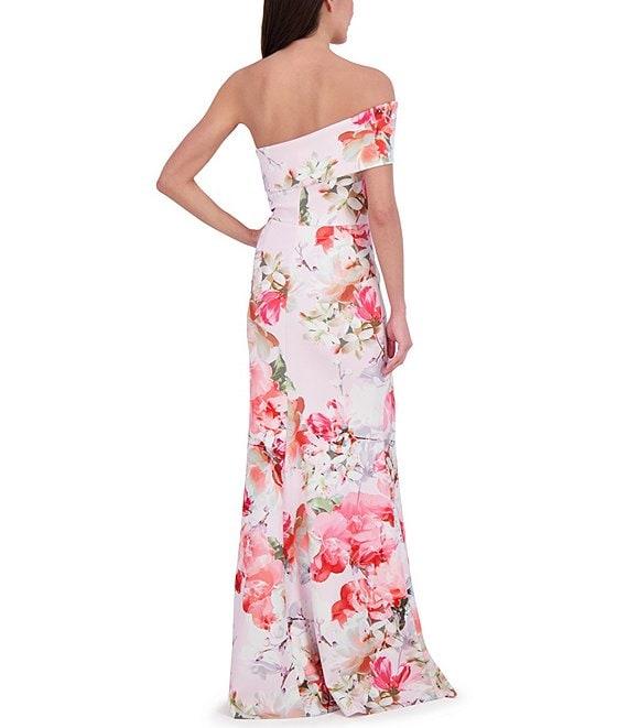 Eliza J Scuba Floral Print One-Shoulder Neck Sleeveless Sheath Gown Product Image