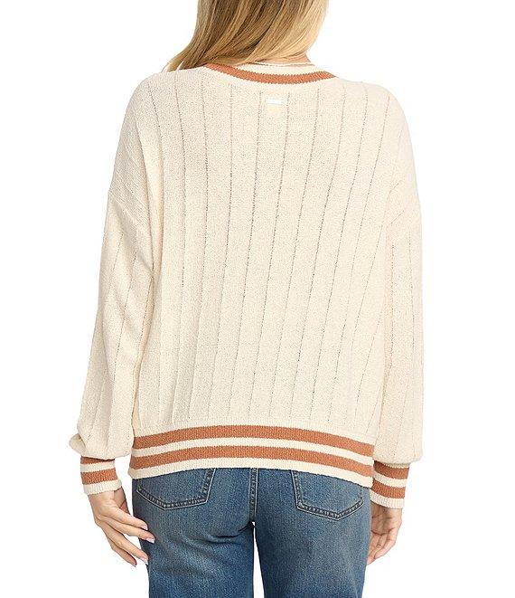 Billabong Classic Days Striped Trim Long Sleeve Open Weave Loose Knit Sweater Product Image