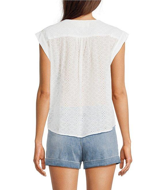 Dear John Marfa Eyelet Crew Neck Cap Sleeve Blouse Product Image