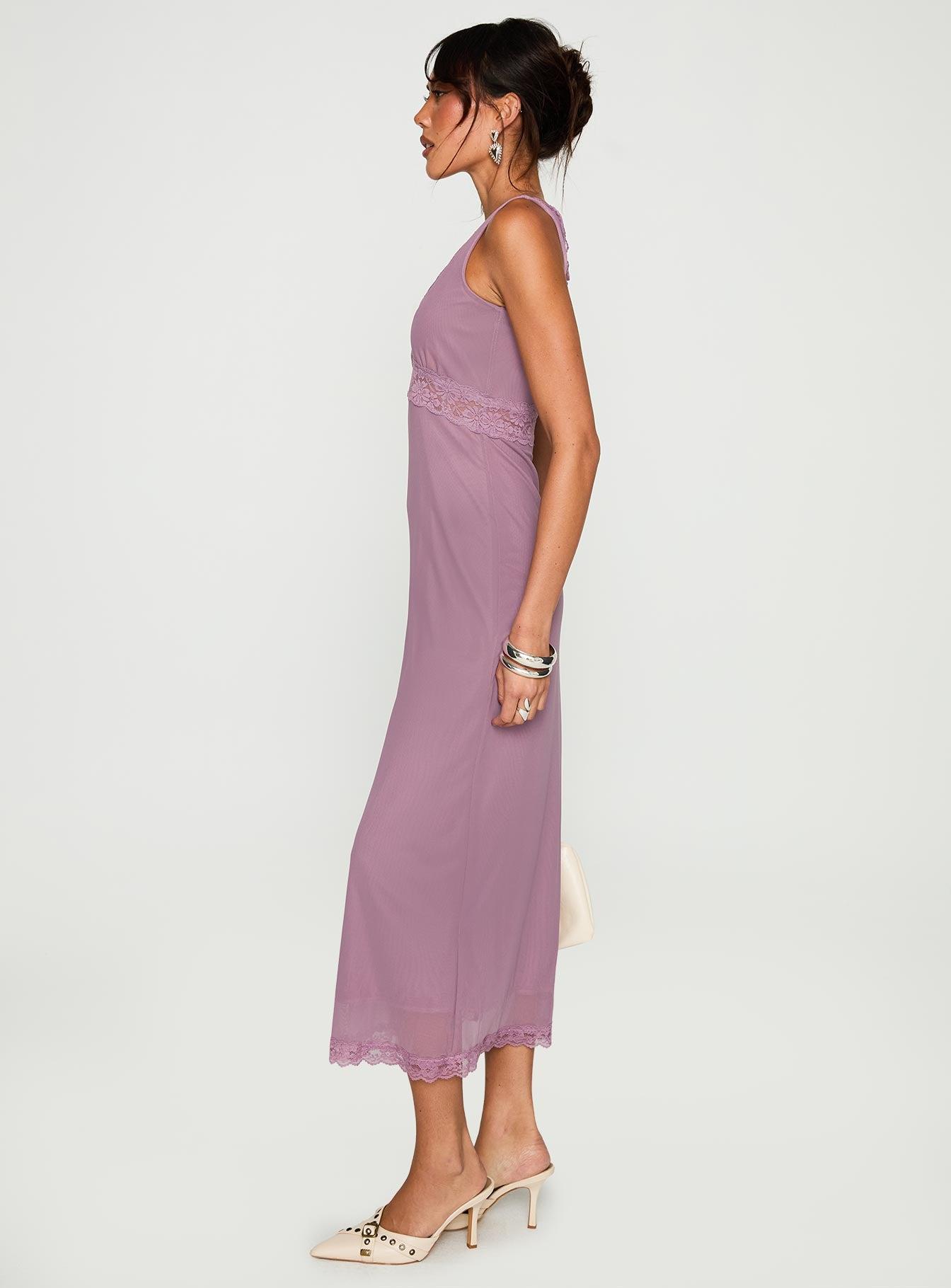 Between The Lines Lace Trim Maxi Dress Purple Product Image