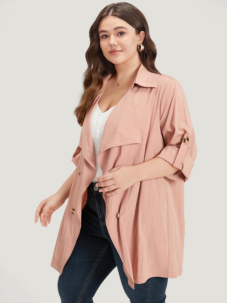 Plain Lapel Collar Asymmetrical Tab Sleeve Coat Female Product Image