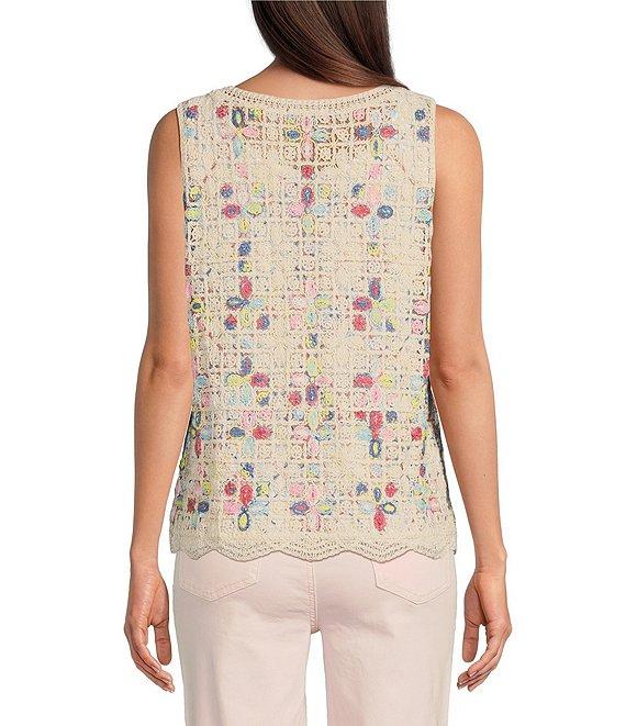 Charlie B. Crochet Knit Round Neck Sleeveless Top Product Image