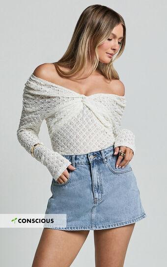 Harriet Skort - Mid Waisted Recycled Denim Skort in Light Blue Wash Product Image