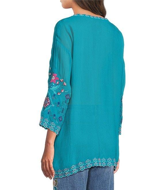 JOHNNY WAS Brixley Embroidered Round Neck 3/4 Sleeve Tunic Product Image