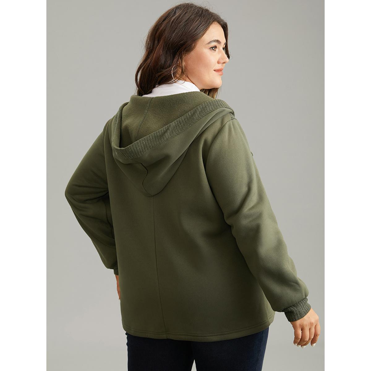 Plus Size Patchwork Rib Knit Hooded Button Up Jacket Women ArmyGreen Rib Knit Pocket Dailywear Jackets BloomChic 10/M Product Image