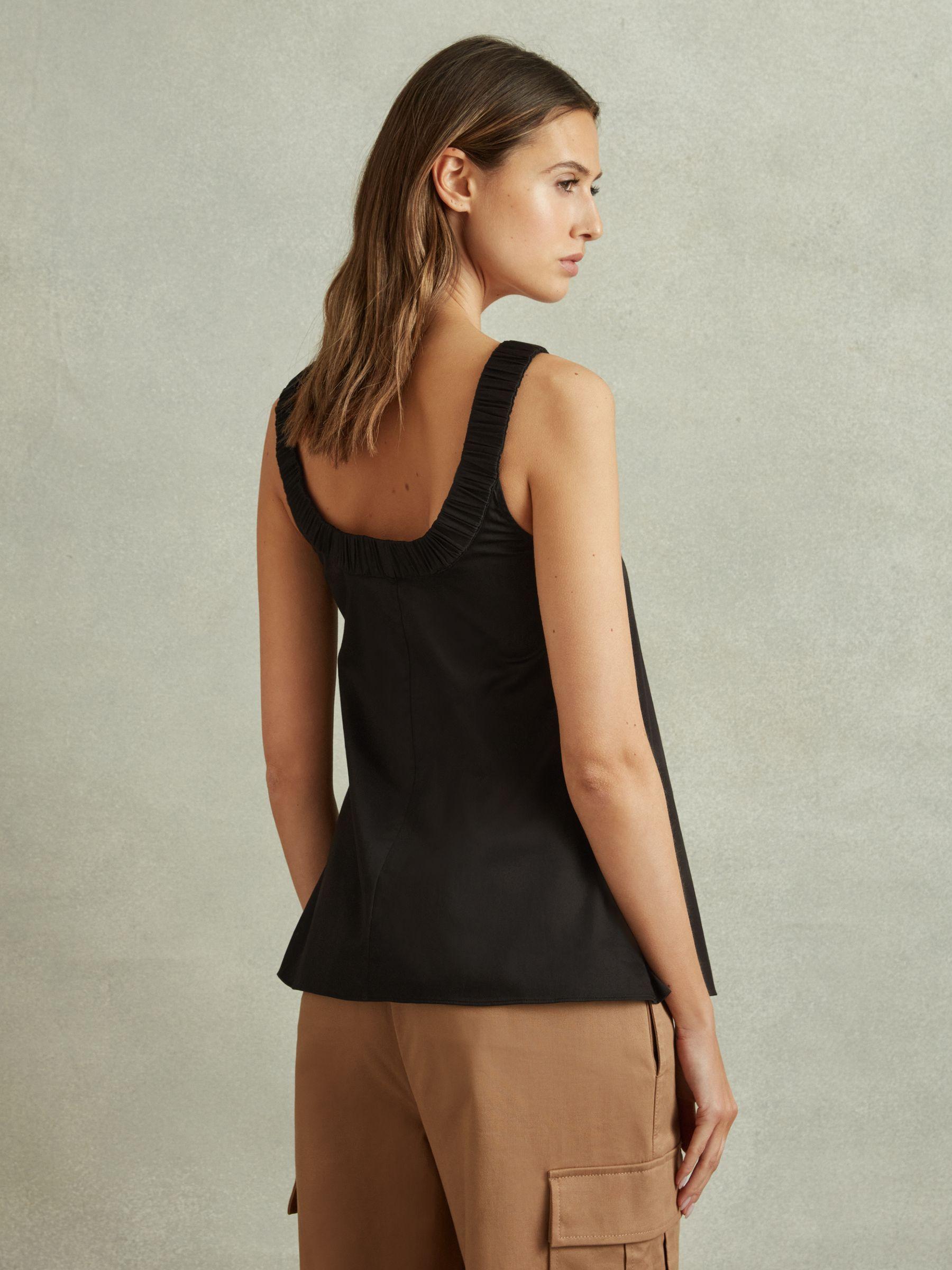 Cotton Ruched Strap Top in Black Product Image