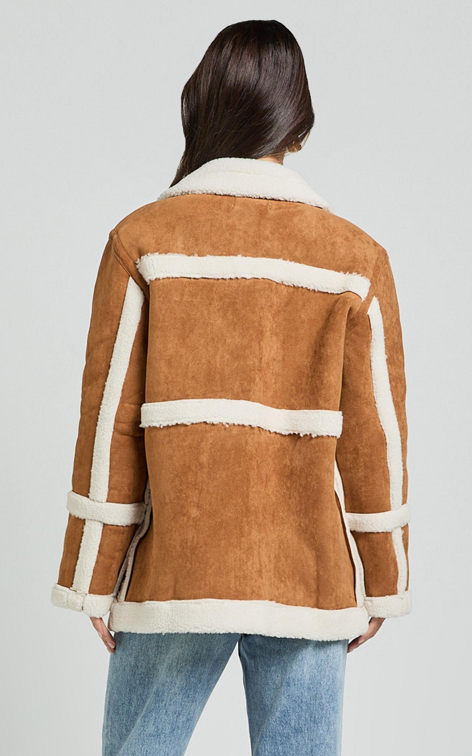 Shelley Coat - Faux Shearling Aviator Coat in Brown Product Image