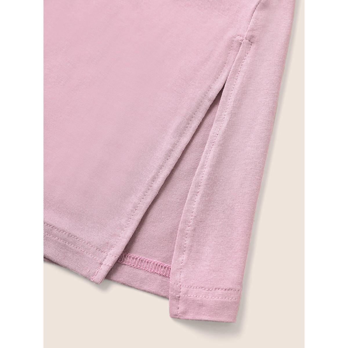Plus Size Supersoft Essentials Solid Split Hem T-shirt Pink Women Casual Non Plain V-neck Everyday T-shirts BloomChic 28/5X Product Image