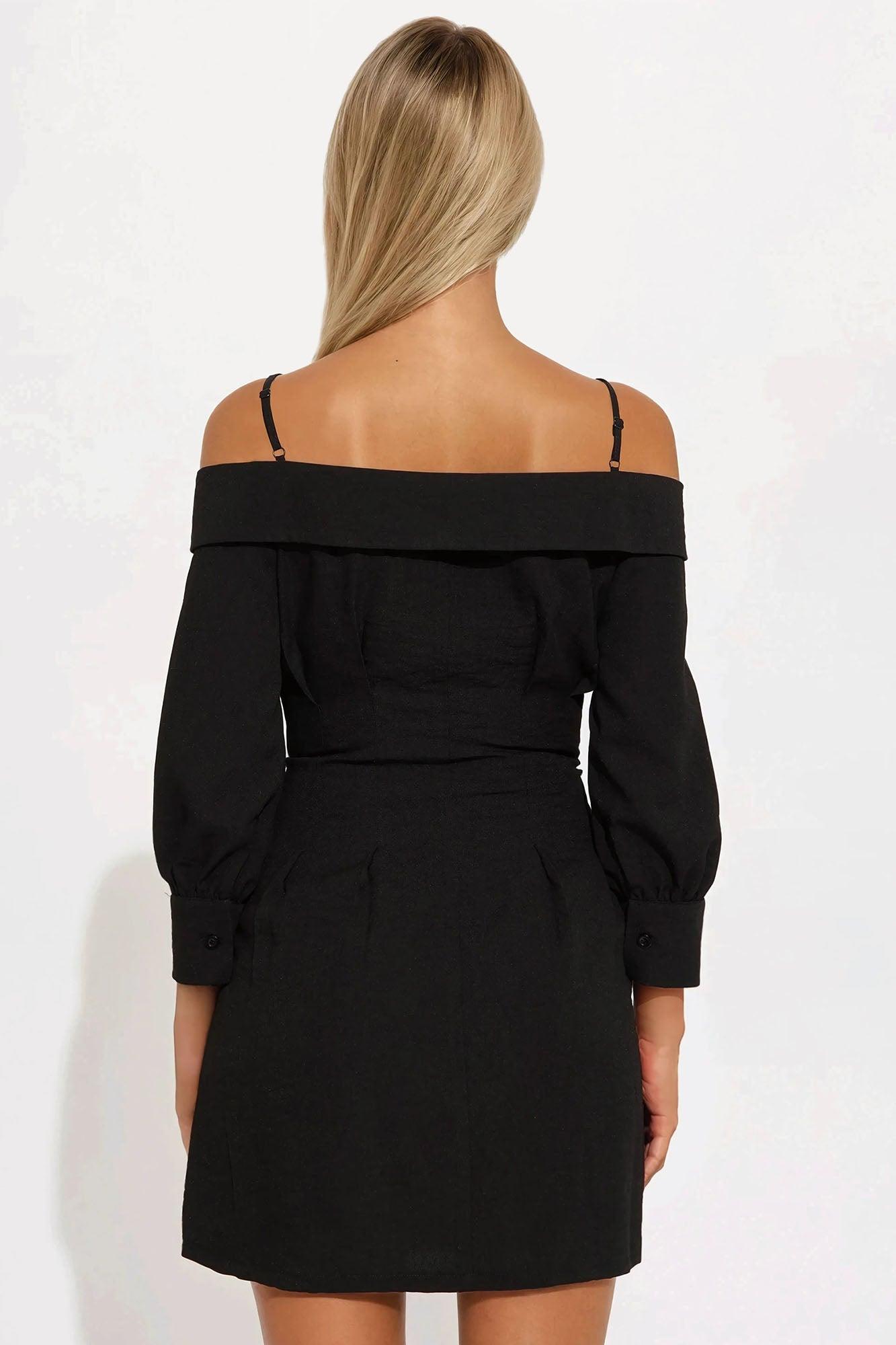 Lisa Off Shoulder Mini Dress - Black Product Image