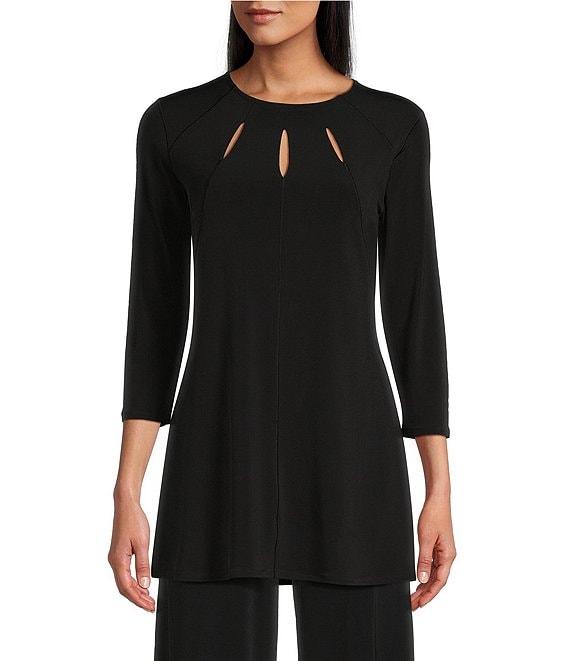 Eva Varro Five Beams Crew Keyhole Neck 3/4 Sleeve Knit Tunic Product Image