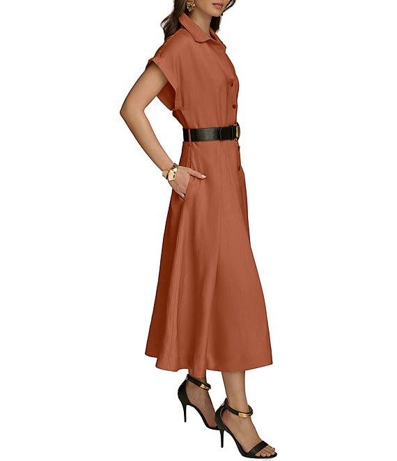 Donna Karan Short Sleeve Button Front Midi Belted Shirt Dress Product Image