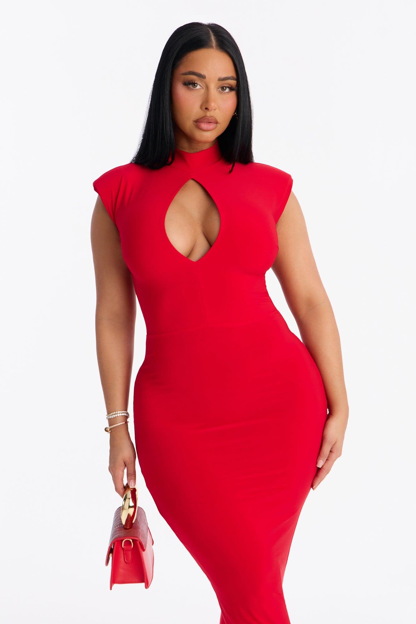 Katie Lace Back Maxi Dress - Red Female Product Image