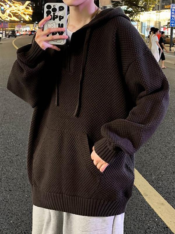 Men's Solid Half Zip Hooded Knit Sweatshirt Product Image