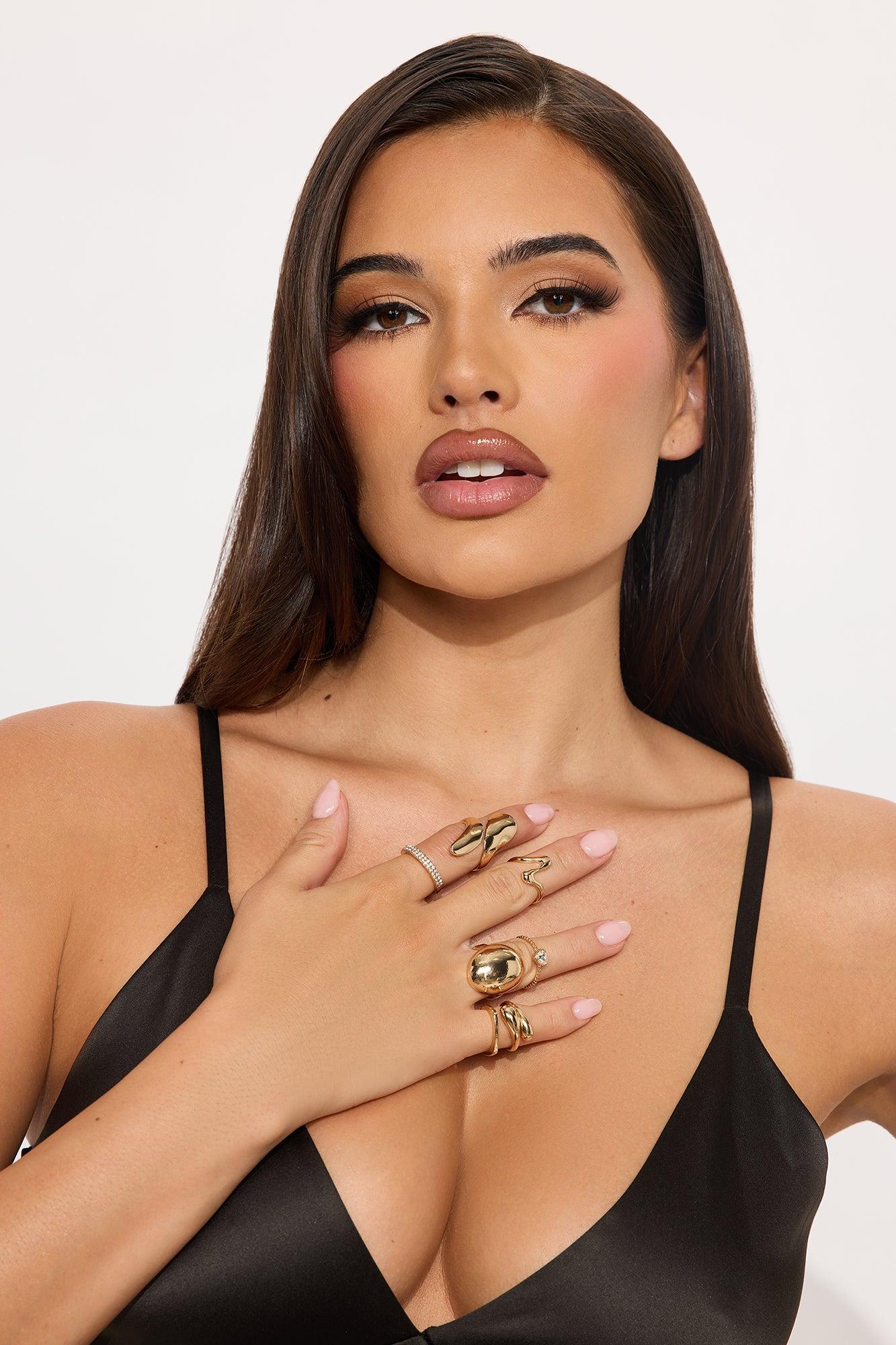 Pauline Rhinestone Heart 7 Piece Ring Set - Gold Female Product Image