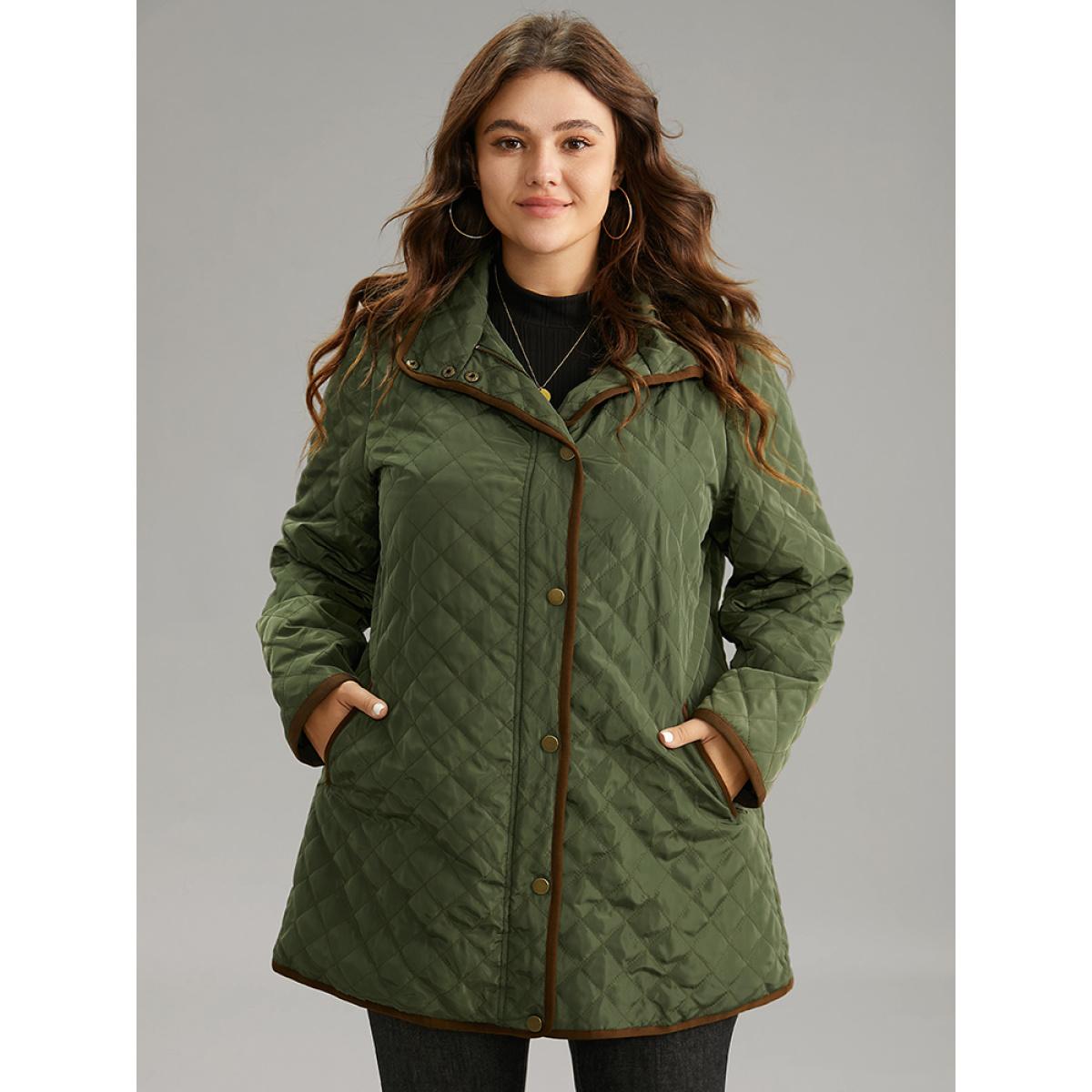 Plus Size Contrast Zipper Hooded Quilted Padded Coat Women ArmyGreen Casual Contrast Ladies Dailywear Winter Coats BloomChic 28/5X Product Image