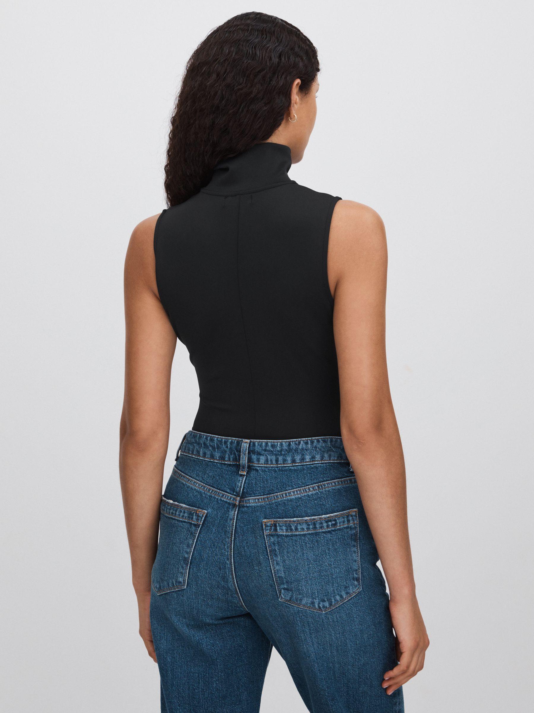 Good American Funnel Neck Scuba Thong Bodysuit in Black Product Image