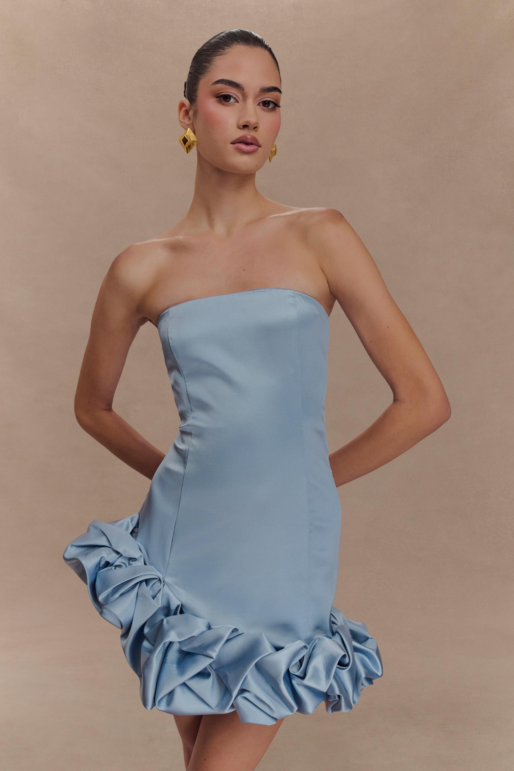 Alba Bubble Mini Dress - Cornflower Blue Product Image