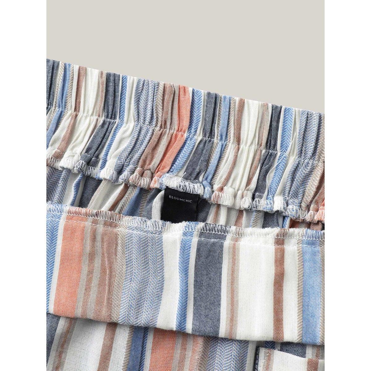 Plus Size Soft Stripes Button Wide-Leg Pants Women Multicolor Boho Wide Leg Mid Rise Vacation Pants BloomChic 22-24/3X Product Image