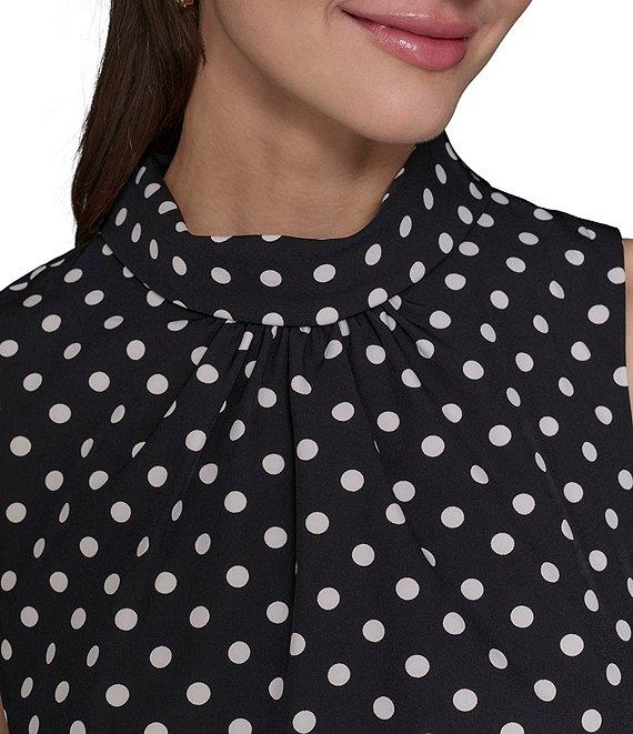 KARL LAGERFELD PARIS Crepe Dotted Print Mock Neck Sleeveless Midi Dress Product Image