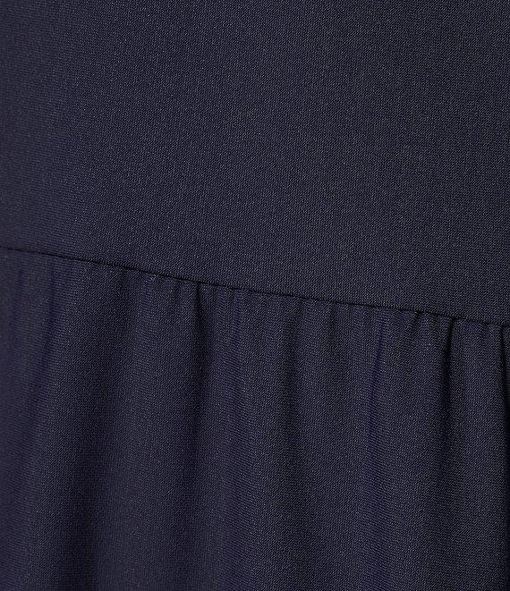 Jude Connally Libby Solid Jude Cloth Knit V-Neck Short Puffed Sleeve A-Line Tiered Midi Dress Product Image