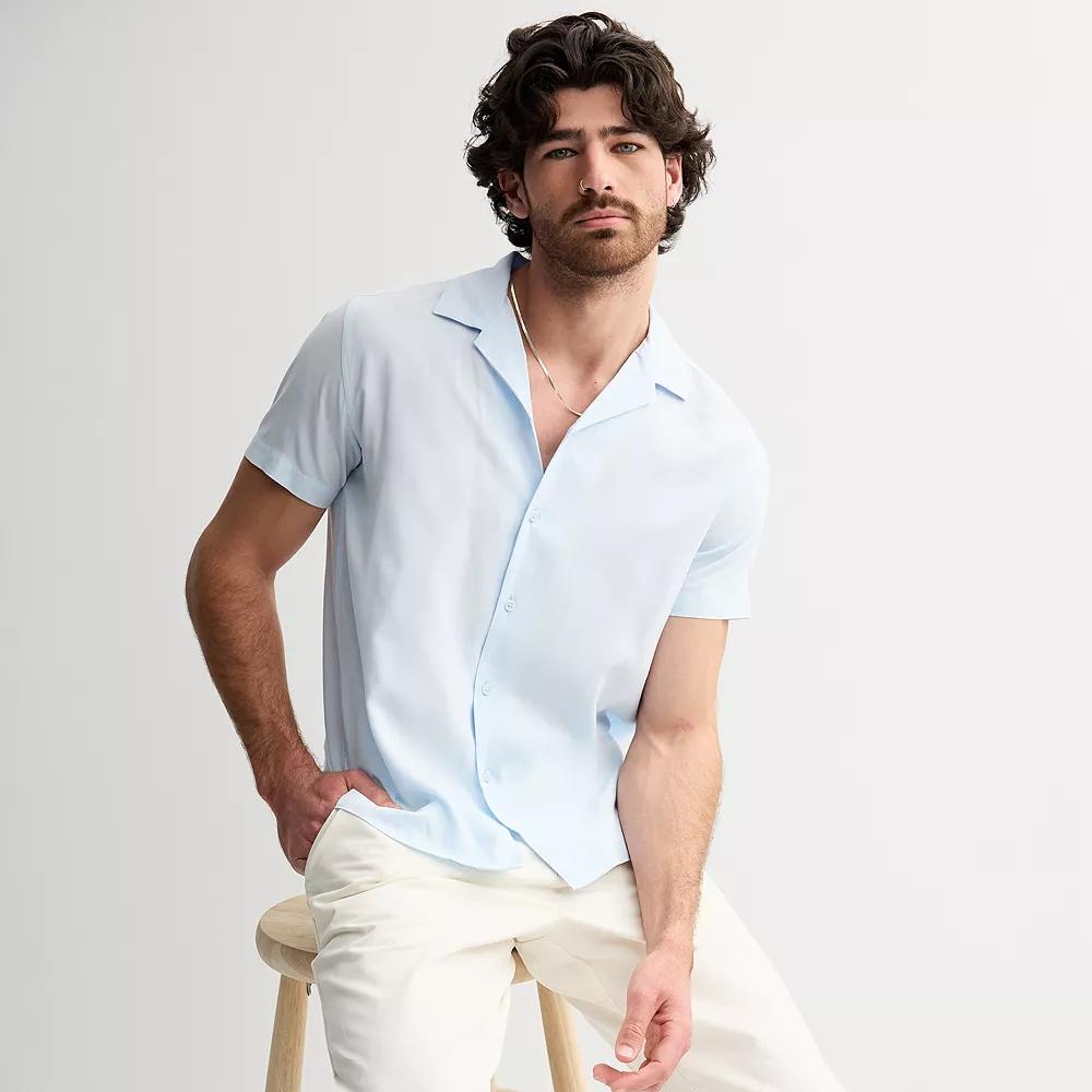 Men's Apt. 9 Short Sleeve Rayon Camp Collar Shirt, Size: Large, Light Blue Product Image