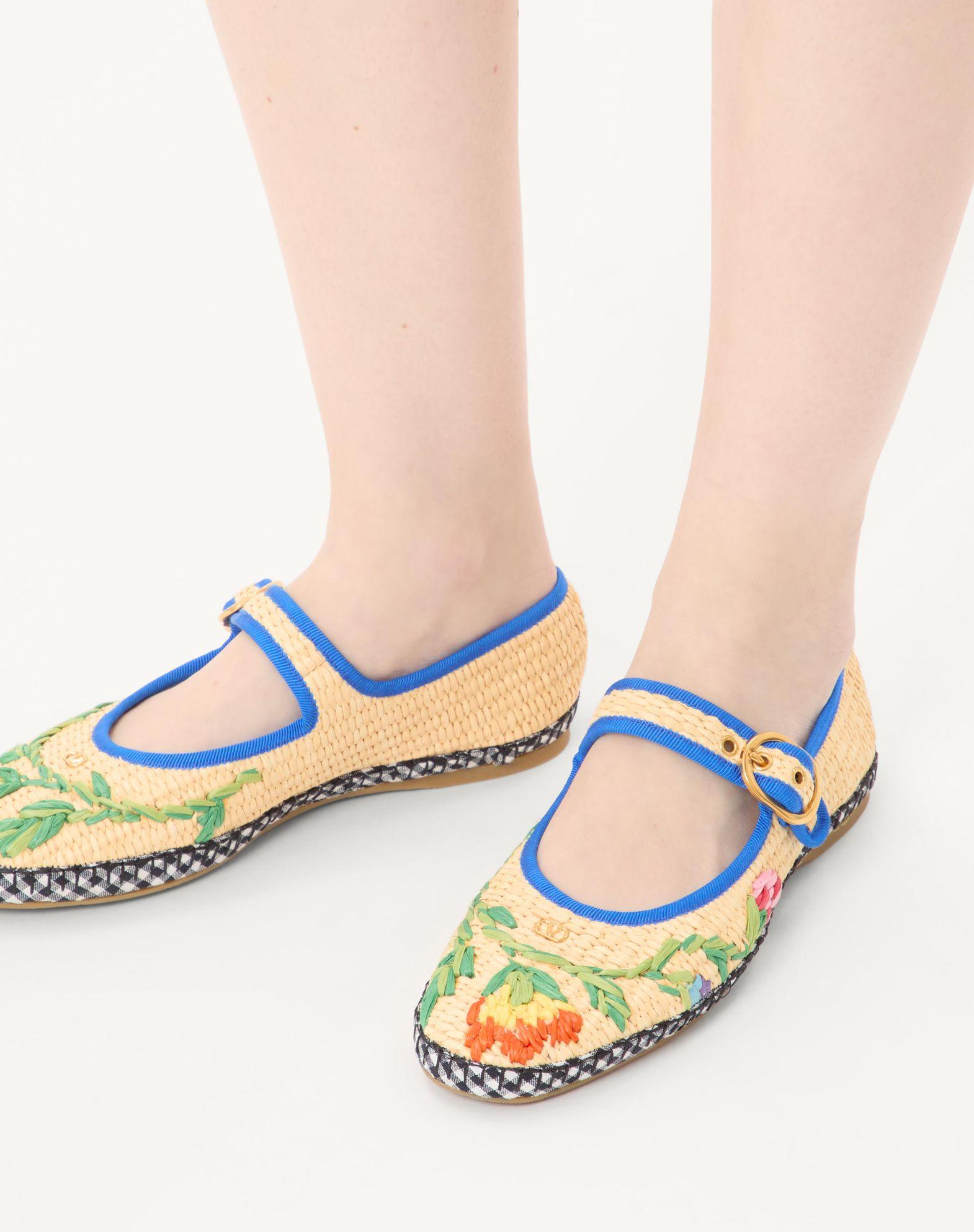 Mary-Jane Endouce Ballerina In Raffia With Floral Embroidery Product Image