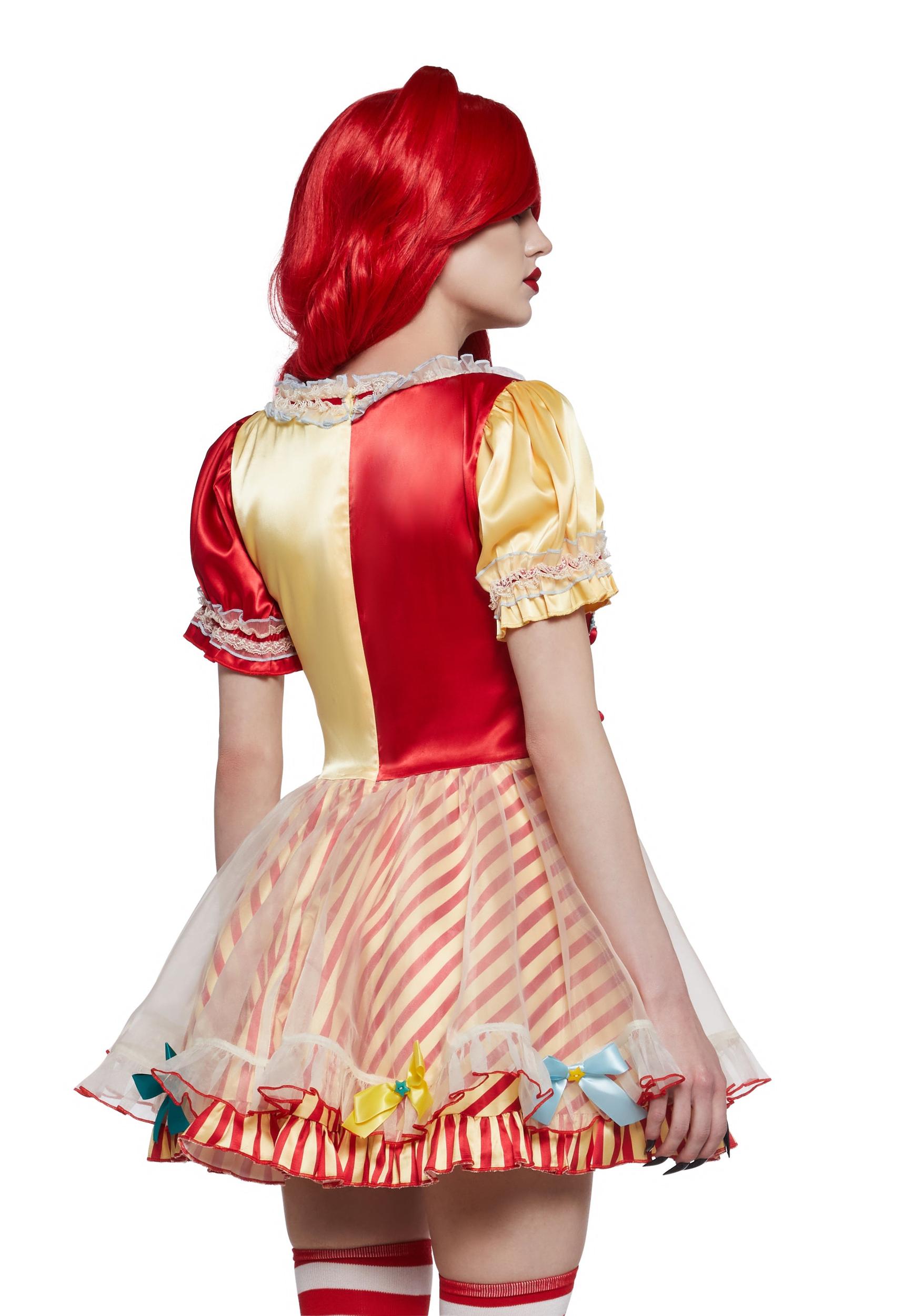 Womens Sexy Scary Halloween Creepy Clown Costume Trickz N Treatz - Multi Product Image