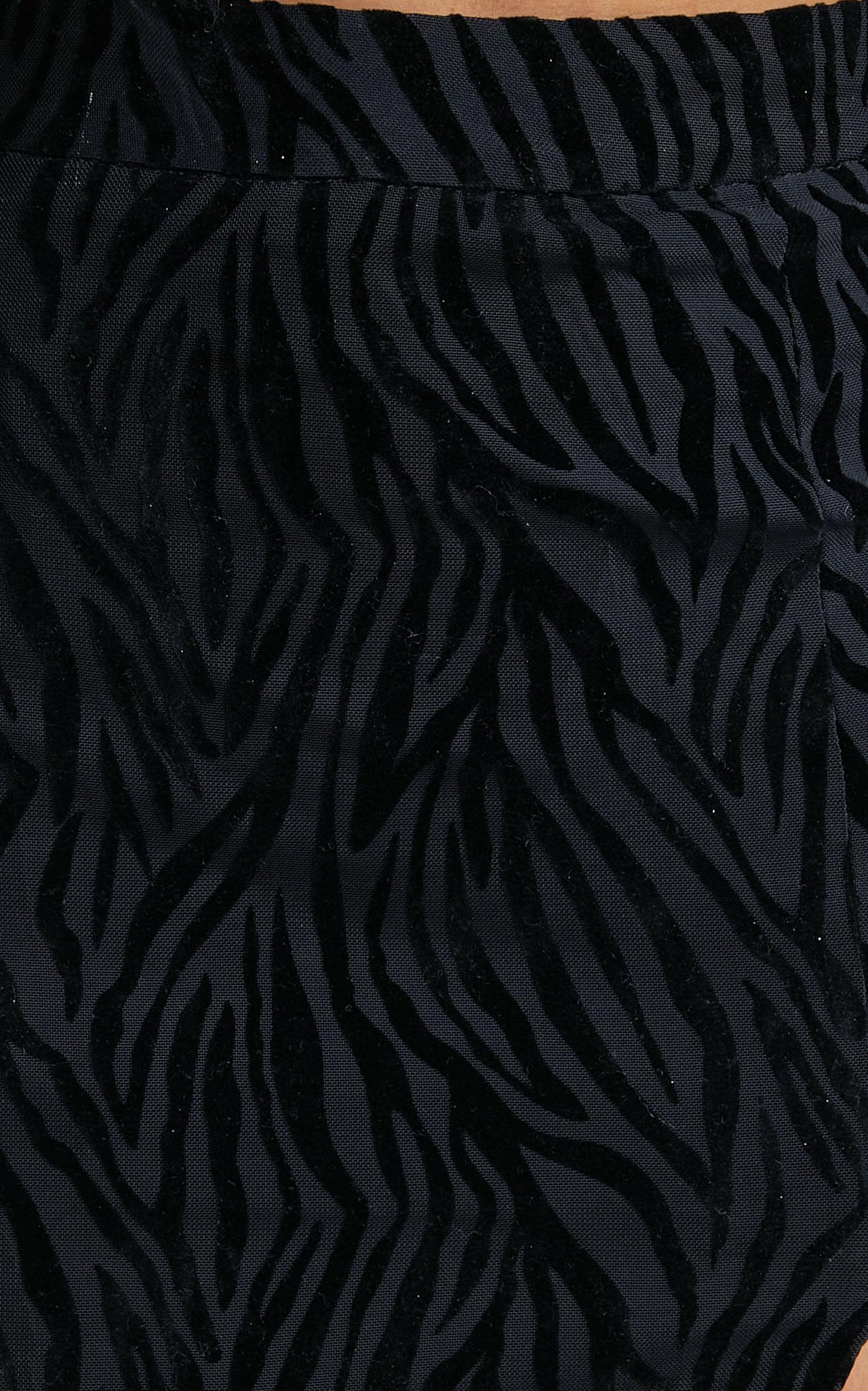 Andrik Two Piece Set - Mesh Long Sleeve Crop Top and Mini Skirt Set in Black Zebra Product Image