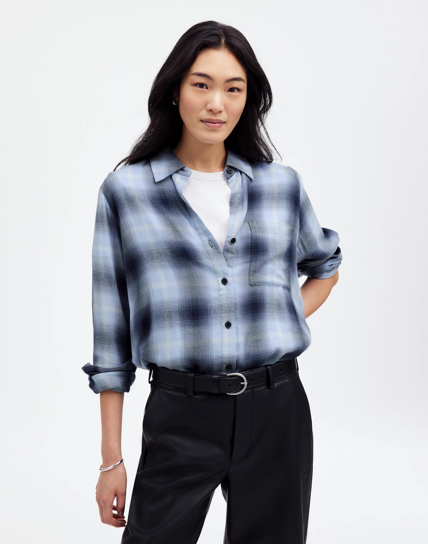 Easy Y-Neck Button-Up Shirt Product Image
