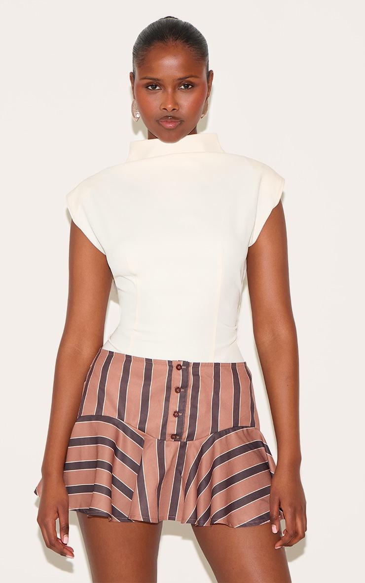Stone Striped Button Detail Flippy Mini Skirt Product Image