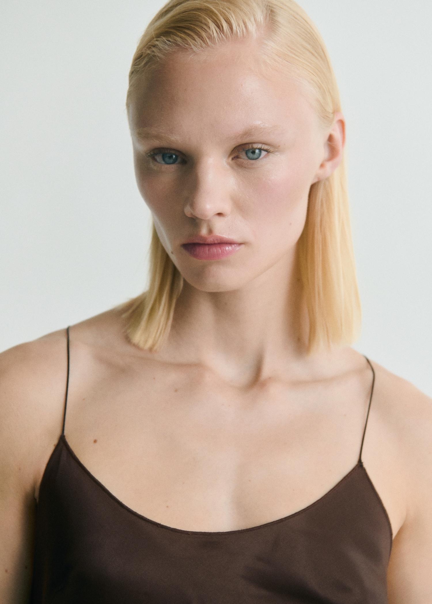 Asymmetrical satin dress with fringes - Women | MANGO USA Product Image