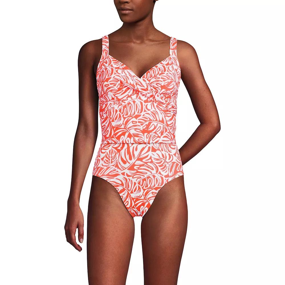 Women's Lands' End Chlorine Resistant Wireless Cropped Tankini Top, Size: 6, Orange Tropic Leaves Product Image