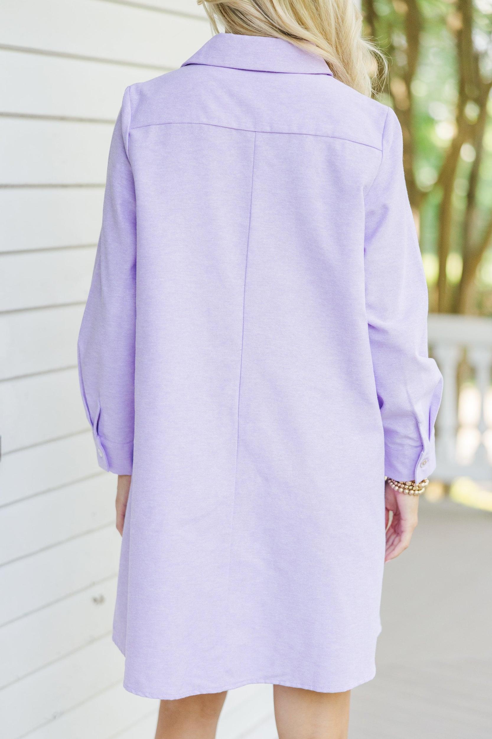 Hanging On Every Word Lavender Purple Shirt Dress Female Product Image