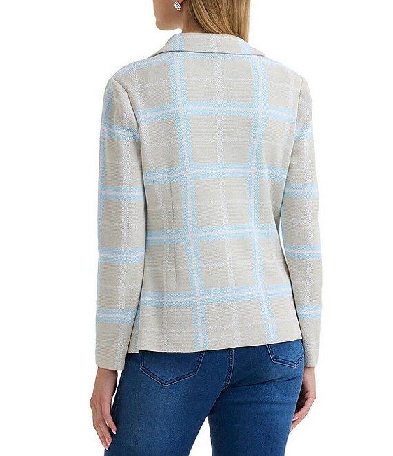 Ming Wang Plaid Knit Notch Lapel Long Sleeve Blazer Product Image