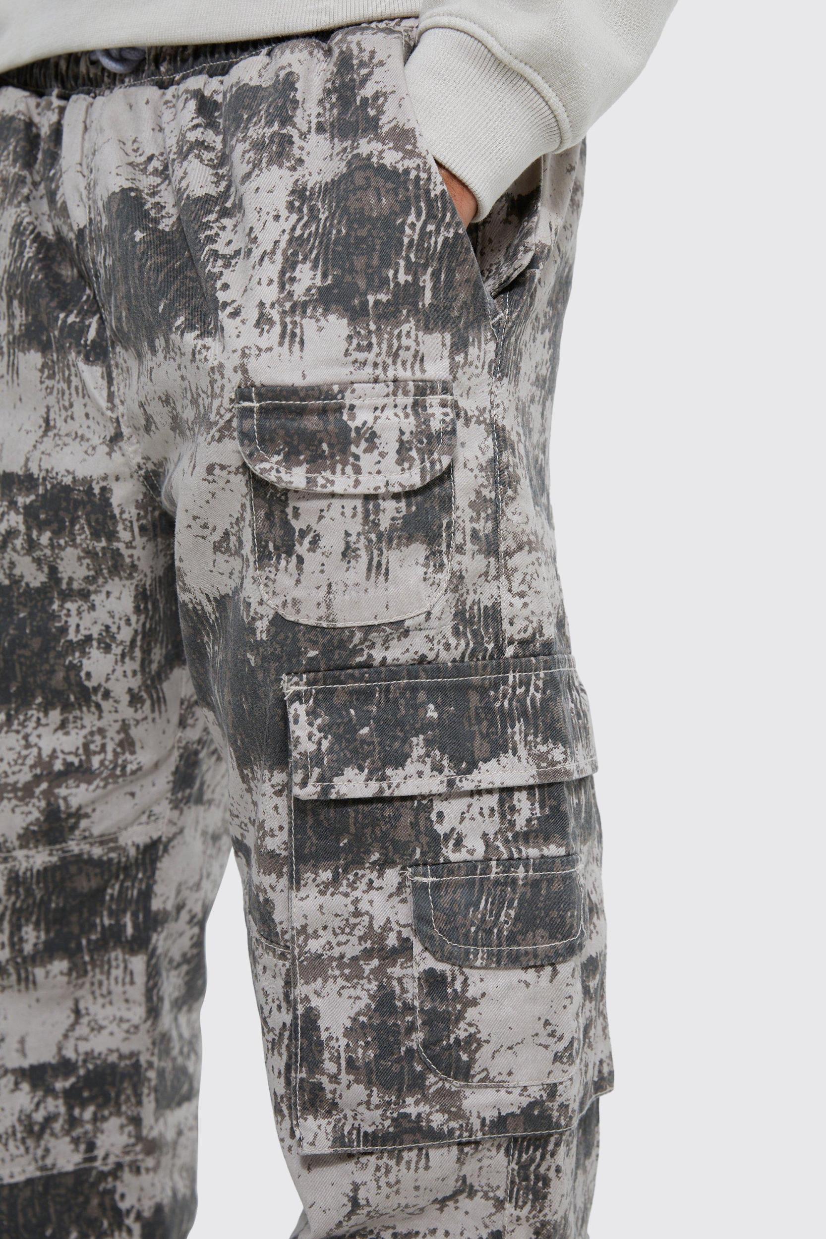 Elasticated Waist Printed Multi Pocket Stacked Cargo Pants | boohooMAN USA Product Image