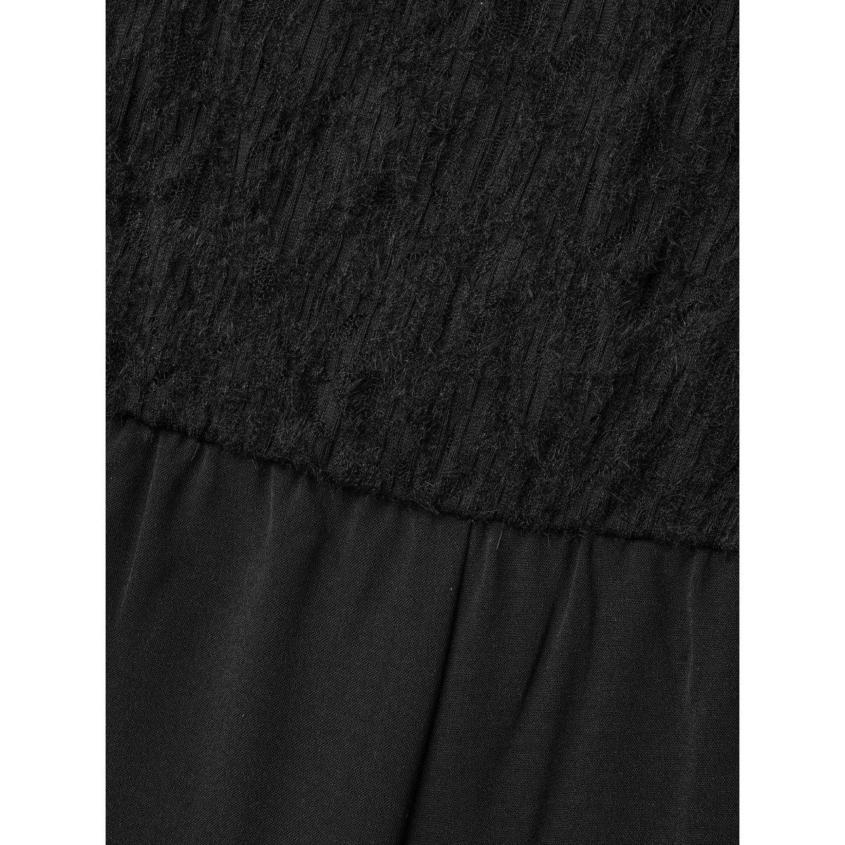 Plus Size Black Textured Lace Spliced Square Neck Jumpsuit Women Elegant Short sleeve Square Neck Everyday-Elegant Loose Jumpsuits BloomChic 22-24/3X Product Image