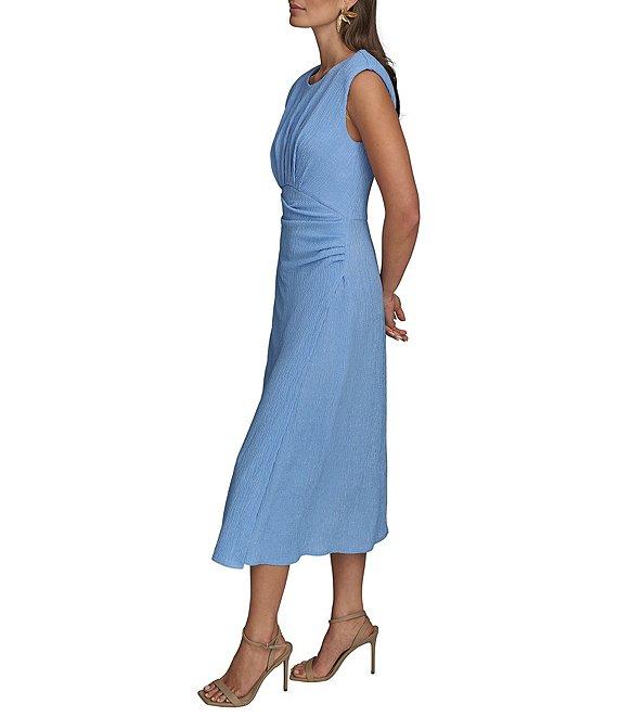 Donna Karan Crew Neck Sleeveless Ruched Midi Dress Product Image