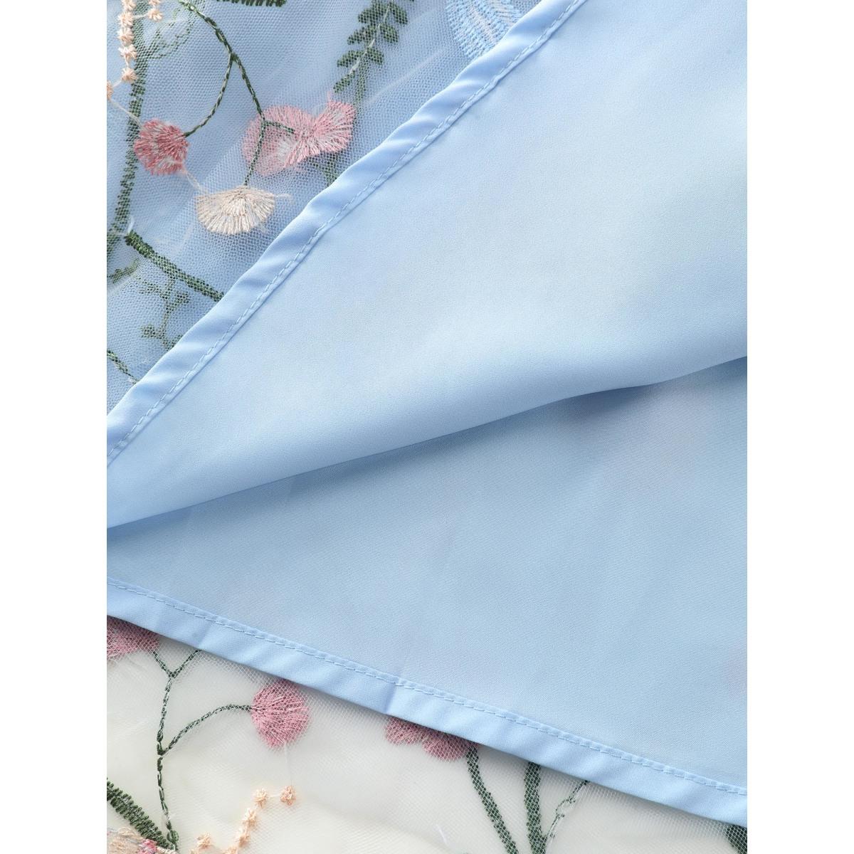 Plus Size Floral Embroidered Lined Sleeveless Midi Dress LightBlue Women Formal V-neck Sleeveless Curvy BloomChic 26/4X Product Image