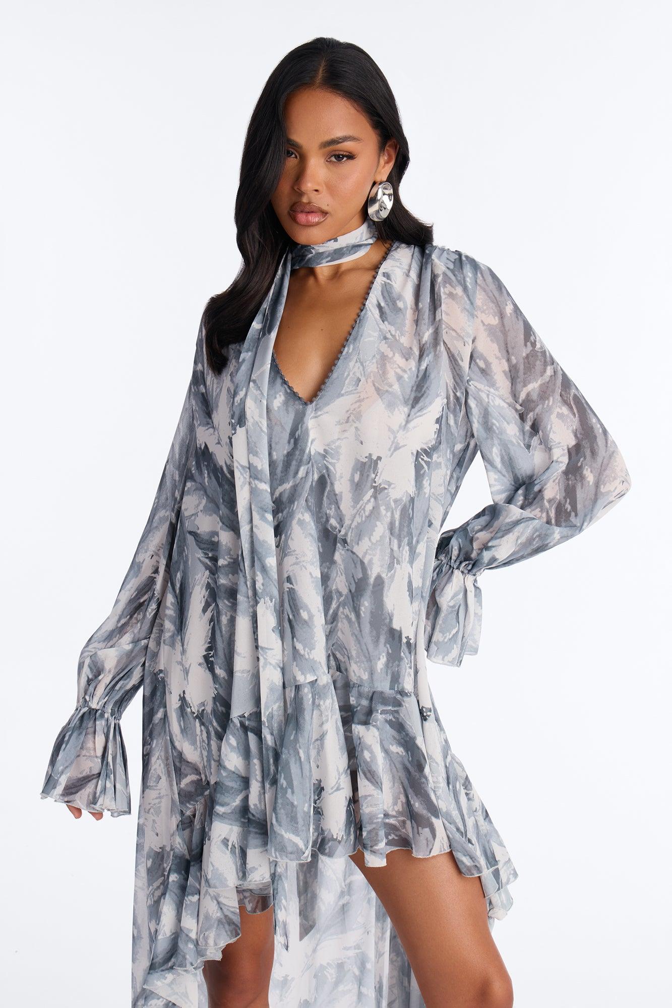 Demi High Low Chiffon Mini Dress - Grey/combo Female Product Image