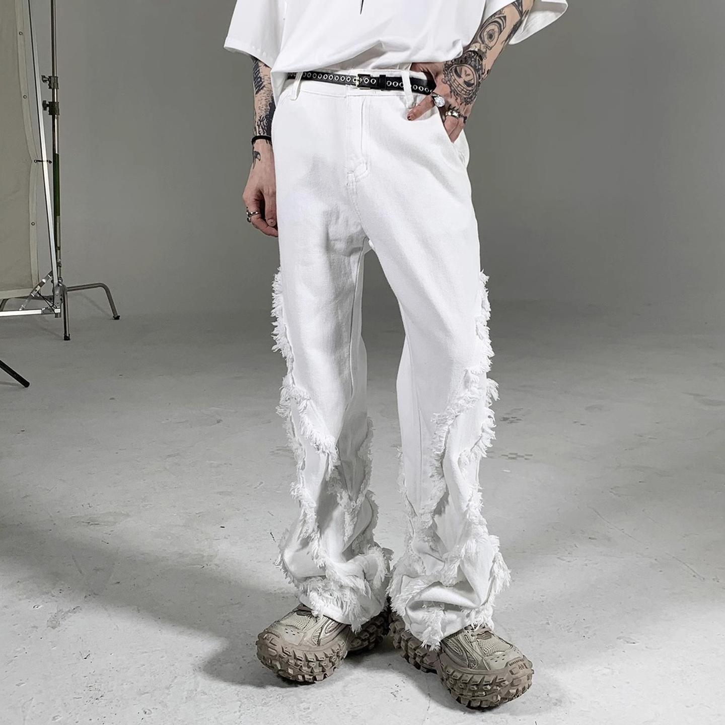 Sopula Men's American High Street Fringed Straight Jeans Product Image