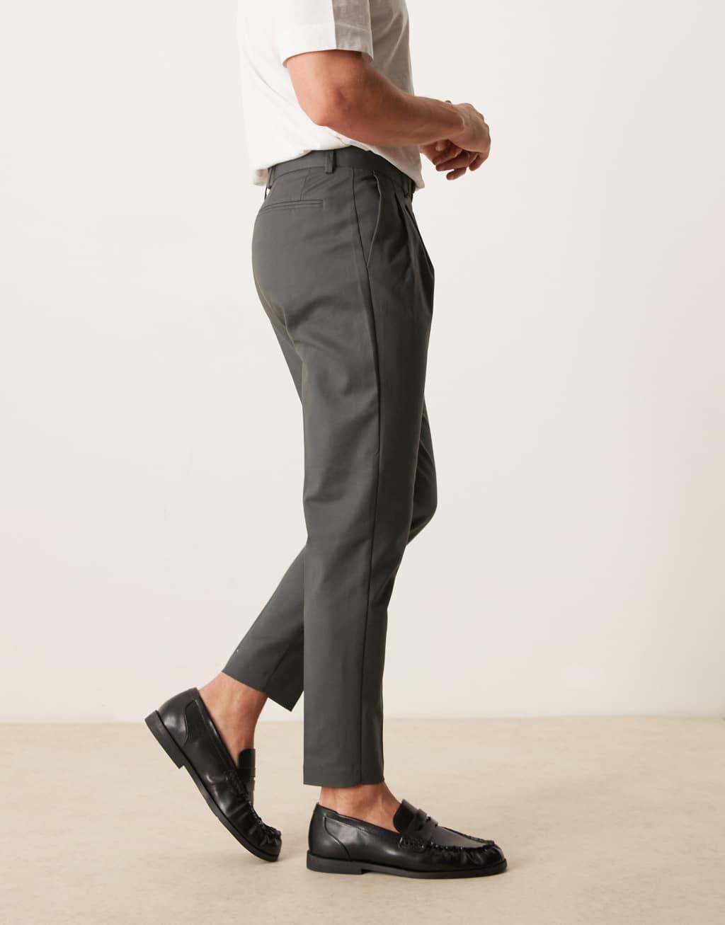 ASOS DESIGN smart tapered cotton chino pants in charcoal Product Image