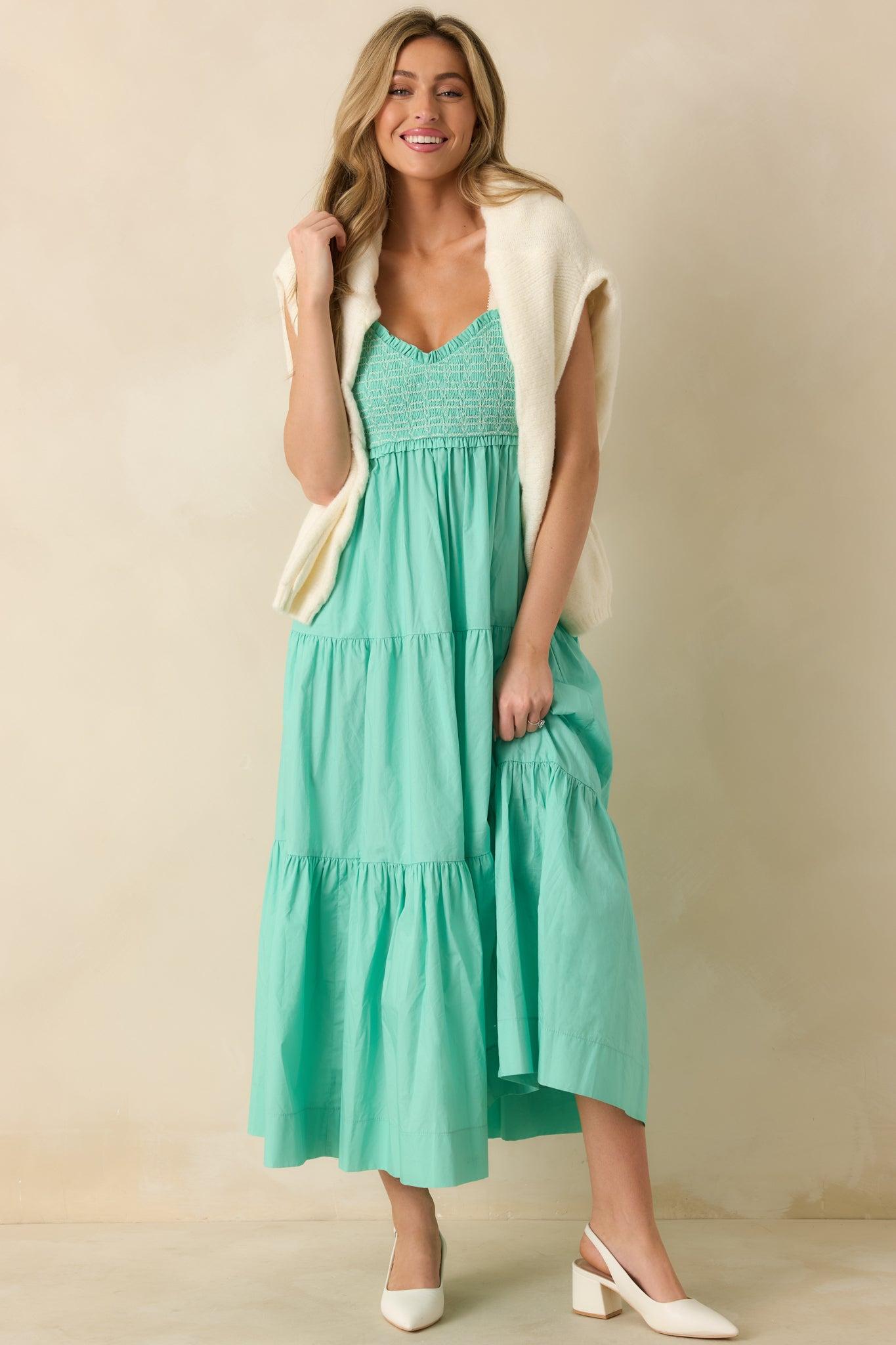 The Felicity Mint Green Cotton Midi Dress Product Image