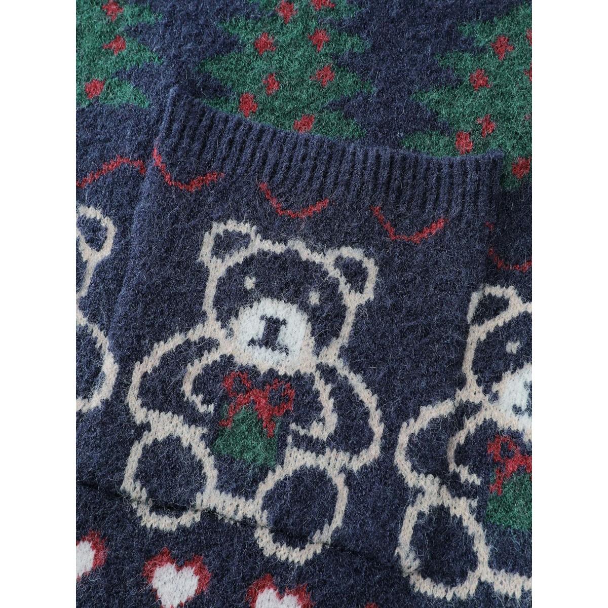 Plus Size Supersoft Festive Pattern Jacquard Pockets Knit Cardigan Indigo Women Playful Loose Long Sleeve Casual Cardigans BloomChic 28/5X Product Image